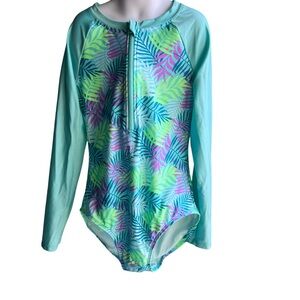 Cat And Jack Girls Multicolor One Piece Long Sleeves Swimsuit